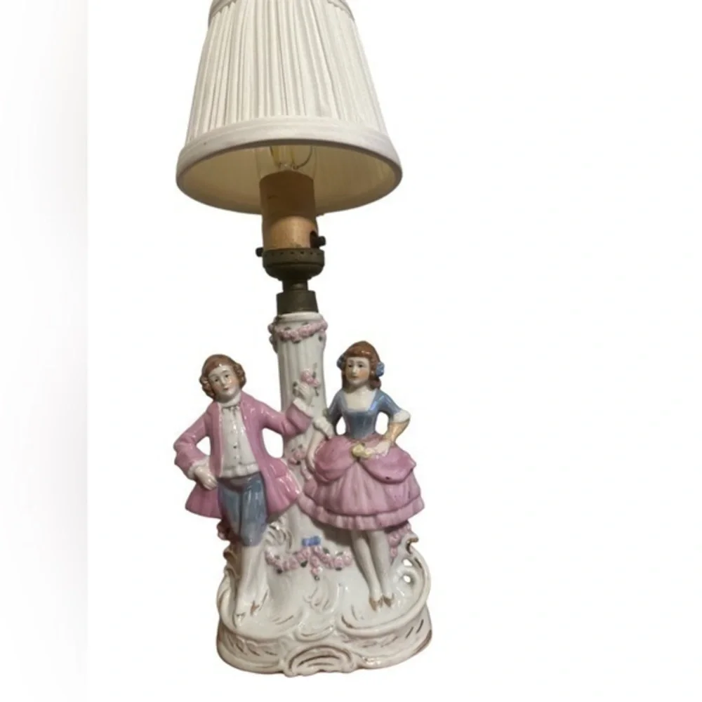 Vintage Antique German porcelain figural couple table lamp This